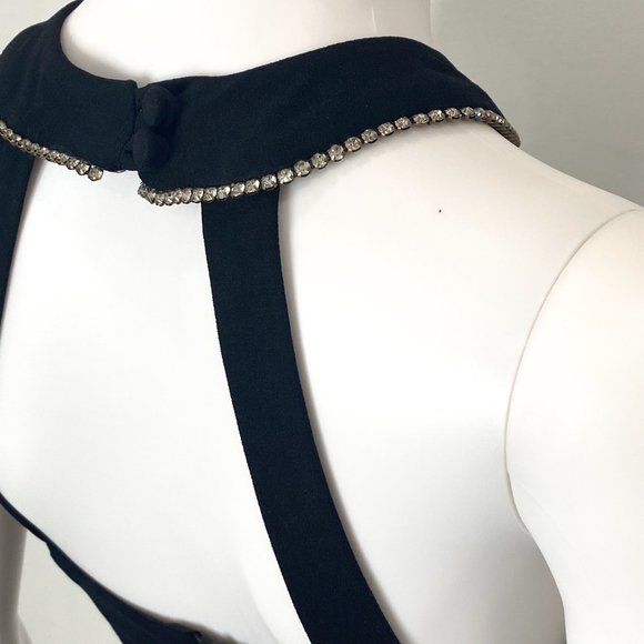 CDC Petites Vintage 90s Rhinestone Halter Neck Skater Flare Mini Dress in Black - Picture 11 of 17